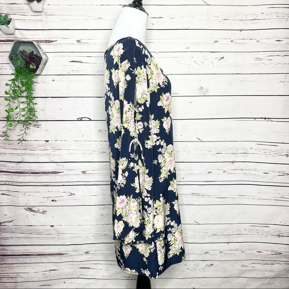SAGE Navy Blue & Purple Floral Split Sleeve Dress Size Medium - Picture 5 of 10